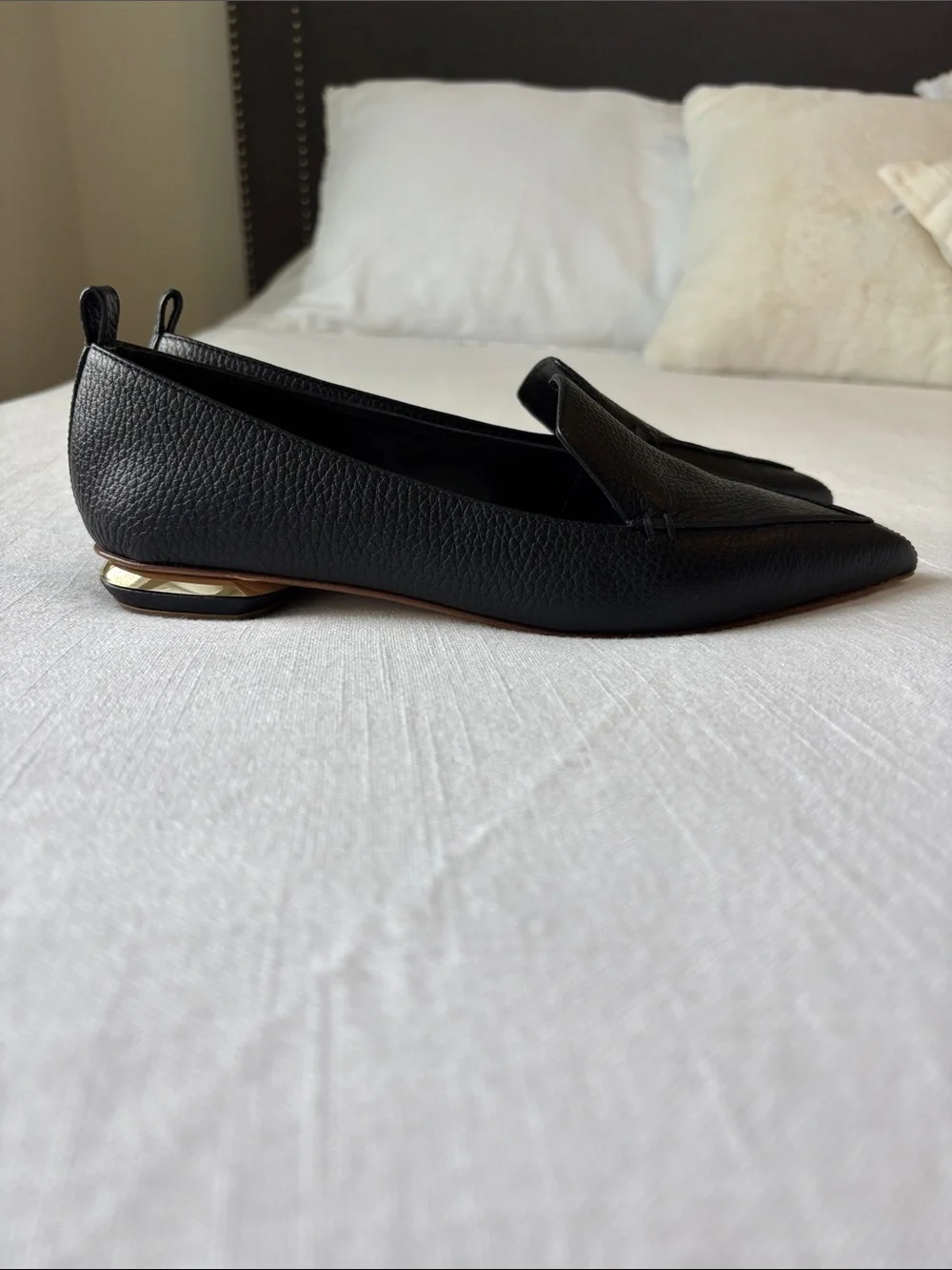 Nicholas Kirkwood Black Pointed Toe Leather Beya Flats